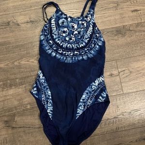 La Blanca Moody Blues One Piece High Neck Strappy Swimsuit sz10